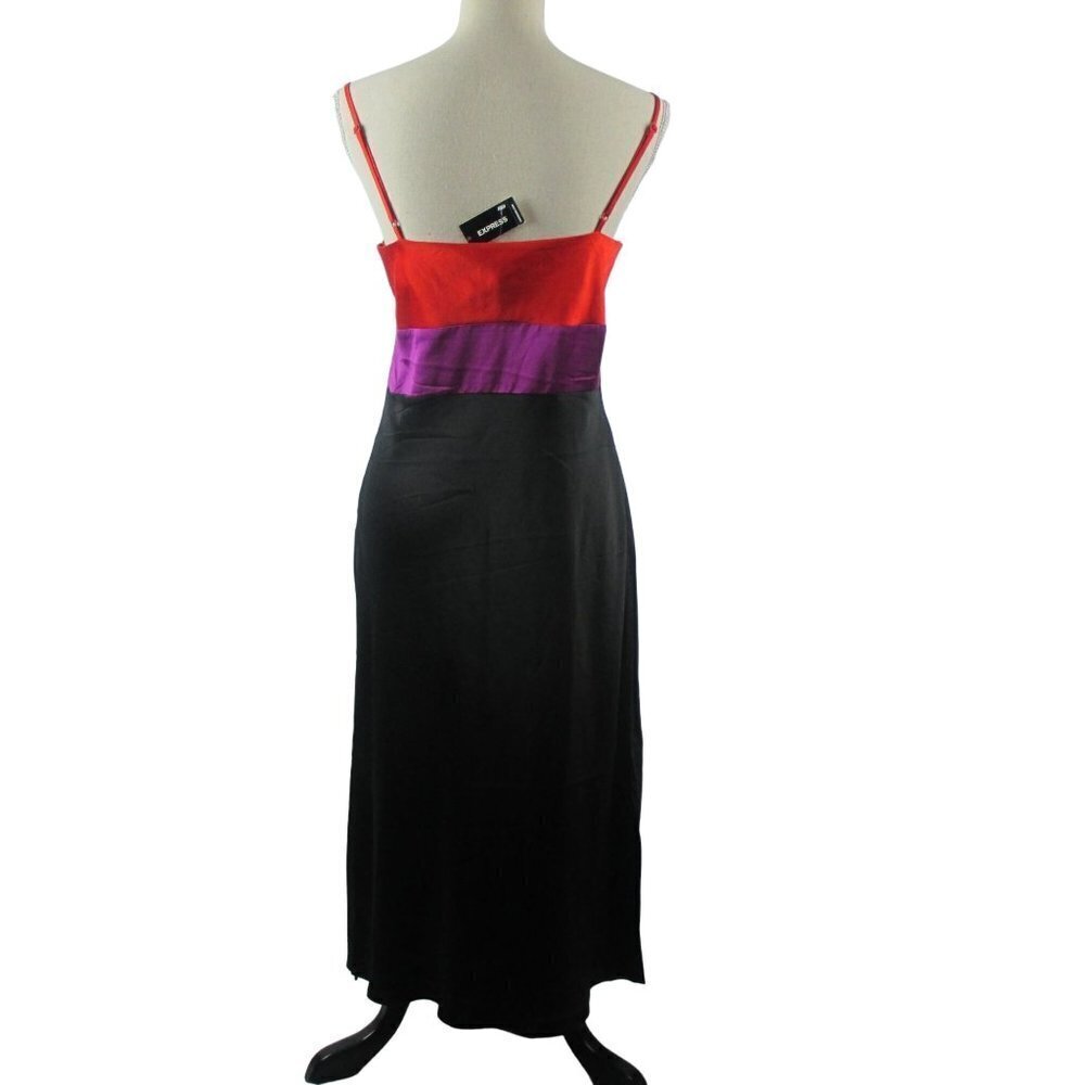 Express Satin Slip Dress Color Block Tier Midi Size XS  Holiday Party NWT $98 - Picture 7 of 10